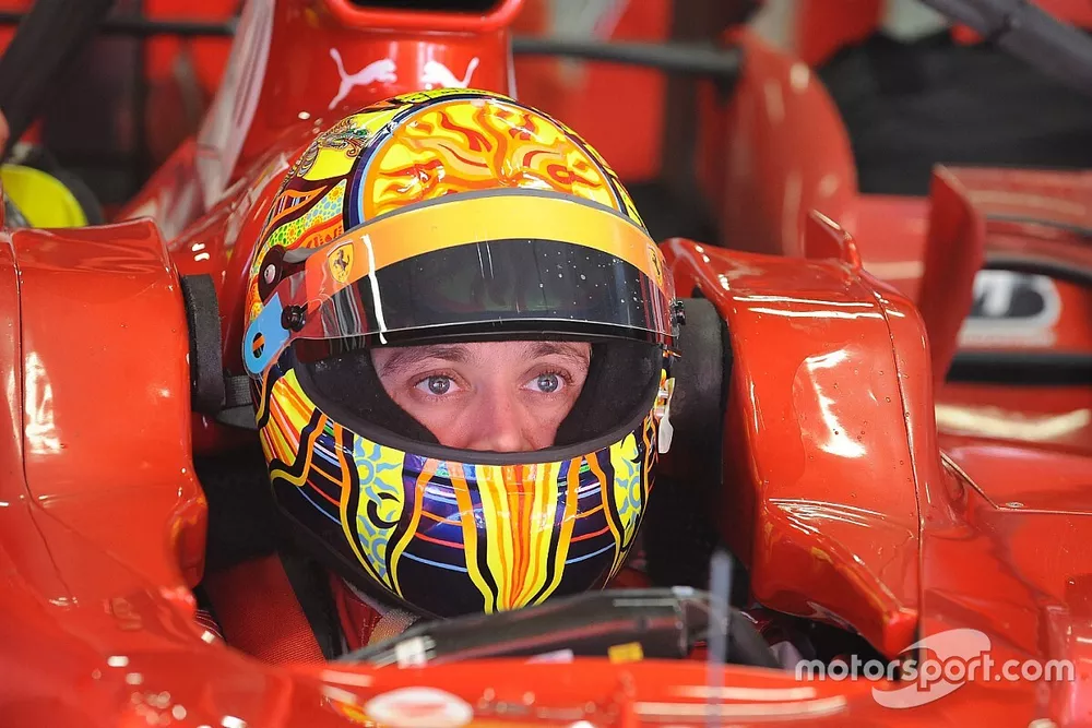 Valentino Rossi tests the Ferrari F2008