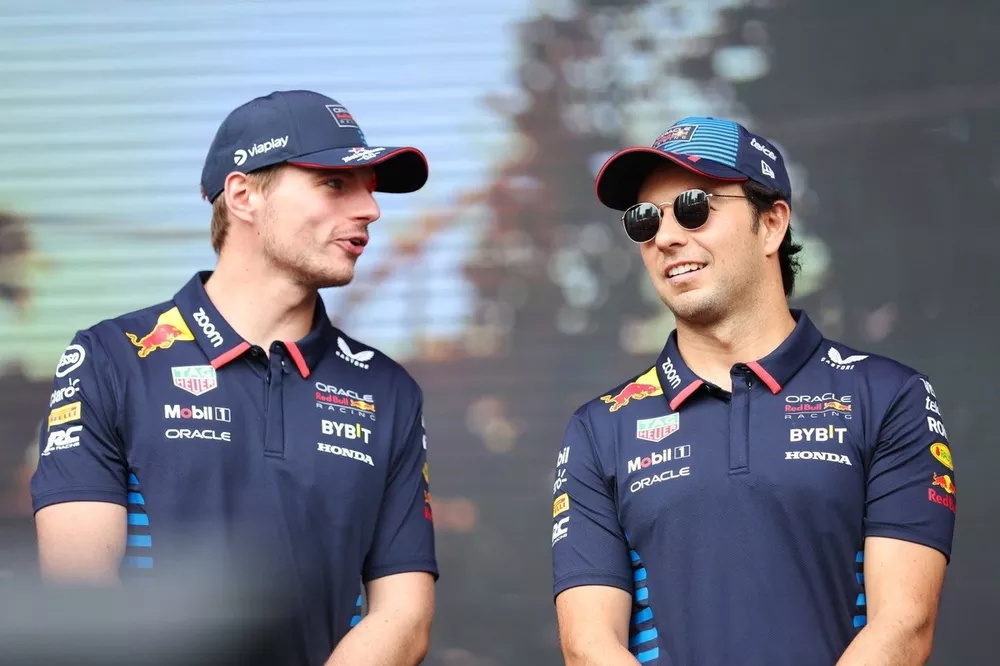  Max Verstappen, Red Bull Racing, Sergio Perez, Red Bull Racing, on stage in the Fan Forum