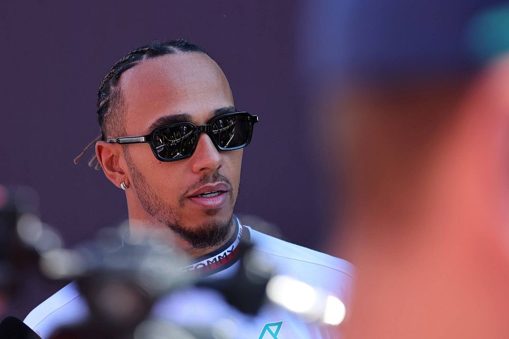 Lewis Hamilton, Mercedes-AMG, speaks to the media