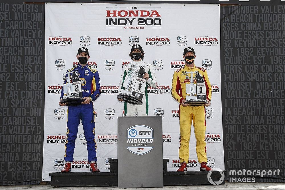 Race 2 podium: Race winner Colton Herta, Andretti Harding Steinbrenner Autosport Honda, Alexander Rossi, Andretti Autosport Honda, Ryan Hunter-Reay, Andretti Autosport Honda