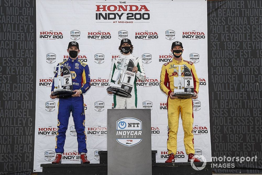 Race 2 podium: Race winner Colton Herta, Andretti Harding Steinbrenner Autosport Honda, Alexander Rossi, Andretti Autosport Honda, Ryan Hunter-Reay, Andretti Autosport Honda