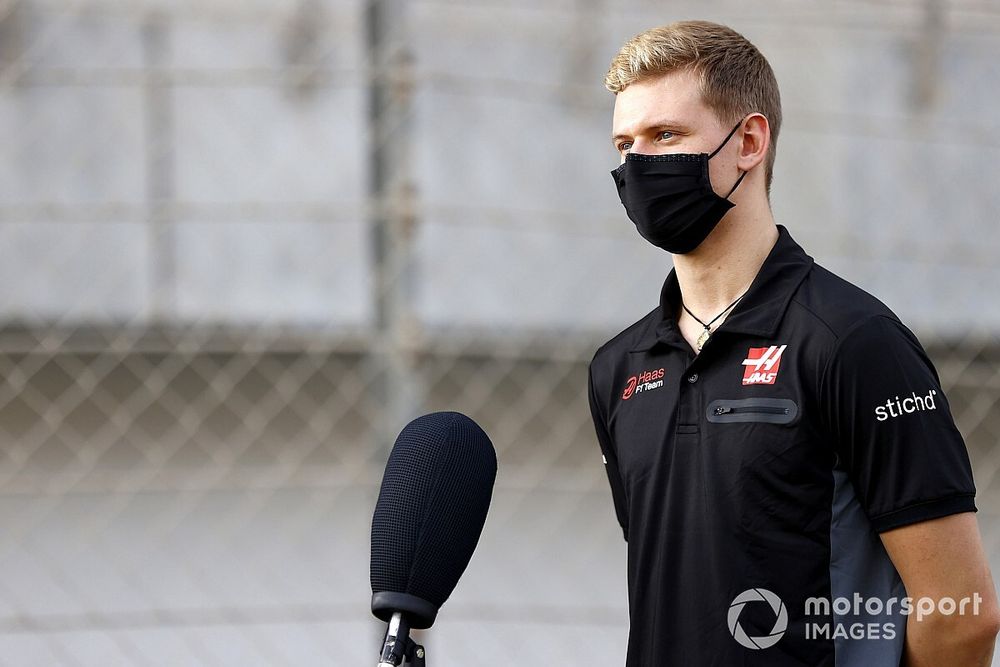 Mick Schumacher speaks to the media on the day he is announced as a Haas F1 driver    