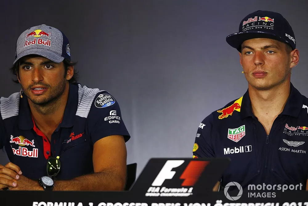 Carlos Sainz Jr., Scuderia Toro Rosso, Max Verstappen, Red Bull Racing, en conf&eacute;rence de presse