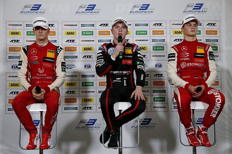 Press Conference, Mick Schumacher, PREMA Theodore Racing Dallara F317 - Mercedes-Benz, Jüri Vips, Motopark Dallara F317 - Volkswagen, Ralf Aron, PREMA Theodore Racing Dallara F317 - Mercedes-Benz