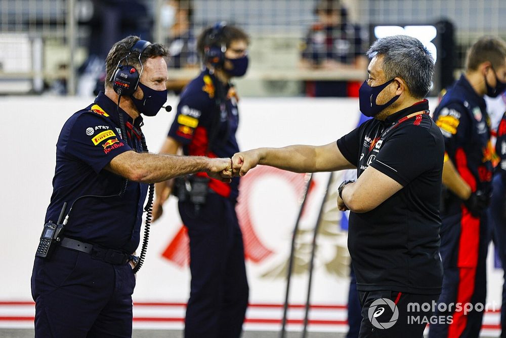 Christian Horner, Team Principal, Red Bull Racing and Masashi Yamamoto, General Manager, Honda Motorsport