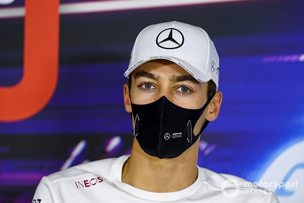 George Russell, Mercedes-AMG F1 in the press conference 