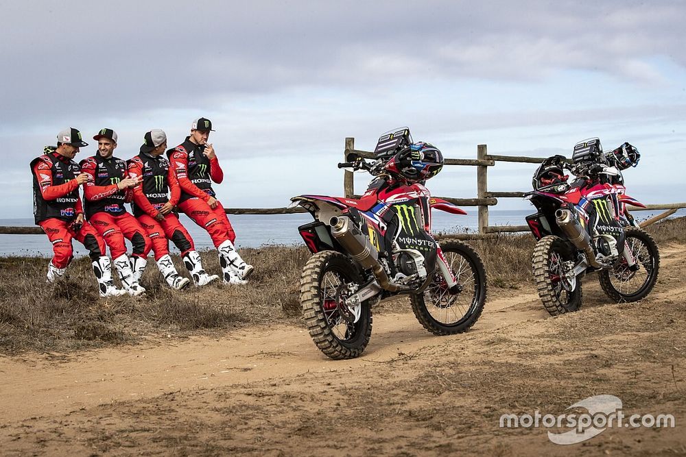 #1 Monster Energy Honda Team: Ricky Brabec, #4 Monster Energy Honda Team: Jose Ignacio Cornejo Florimo, #47 Monster Energy Honda Team: Kevin Benavides, #88 Monster Energy Honda Team: Bort Joan Barreda