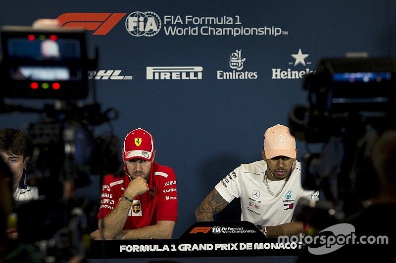 Sebastian Vettel, Ferrari and Lewis Hamilton, Mercedes-AMG F1 in the Press Conference