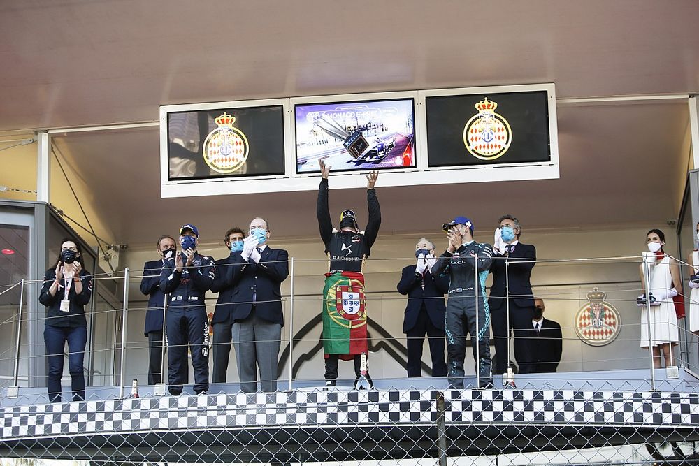 Antonio Felix Da Costa, DS Techeetah, 1st position, celebrates on the podium