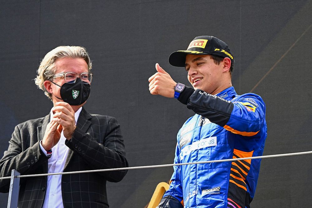 Lando Norris, McLaren, 3rd position, on the podium