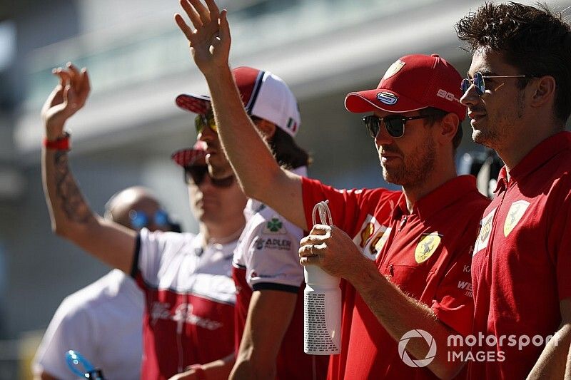 Kimi Raikkonen, Alfa Romeo Racing, Antonio Giovinazzi, Alfa Romeo Racing, Sebastian Vettel, Ferrari, and Charles Leclerc, Ferrari