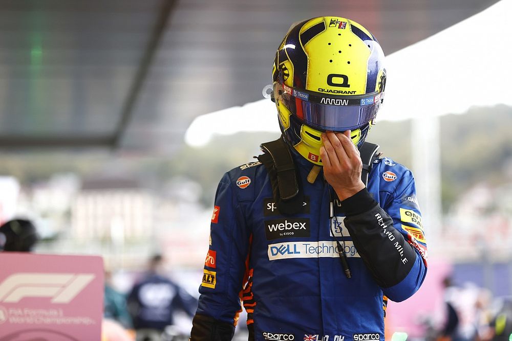 Lando Norris, McLaren, comiserates in Parc Ferme