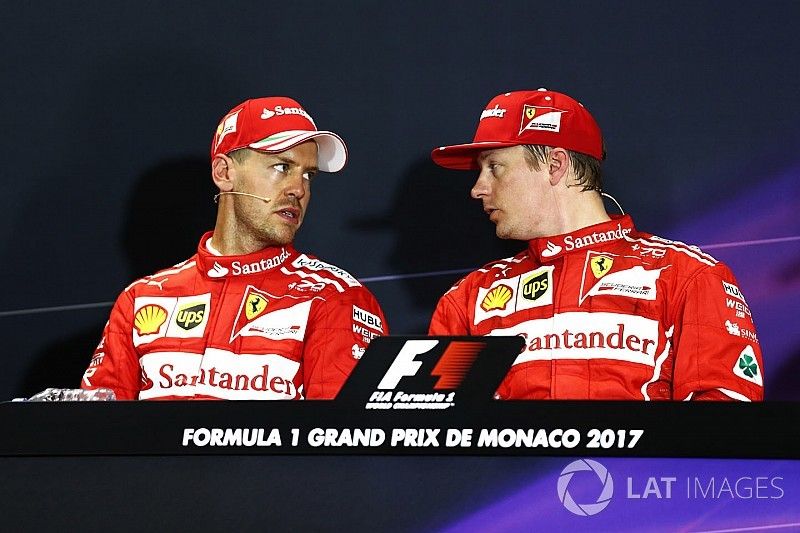 Sebastian Vettel, Ferrari, Kimi Raikkonen, Ferrari, en la Conferencia de prensa