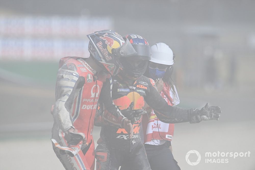 Jack Miller, Pramac Racing en Brad Binder, Red Bull KTM Factory Racing crash