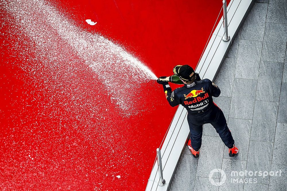 Max Verstappen, Red Bull Racing, viert zijn tweede plaats