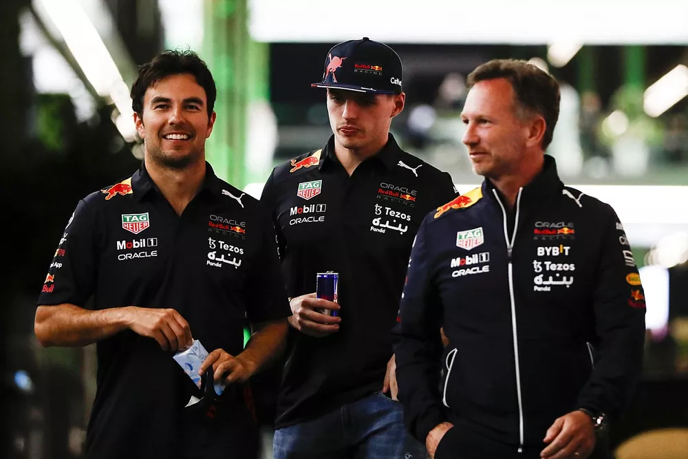 Sergio P&eacute;rez, Red Bull Racing, Max Verstappen, Red Bull Racing, Christian Horner, director del equipo, Red Bull Racing