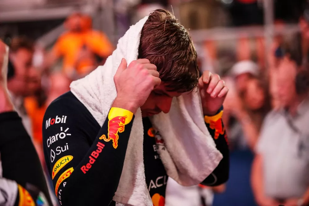 Max Verstappen, Red Bull Racing, 1st position, towels off in Parc Ferme
