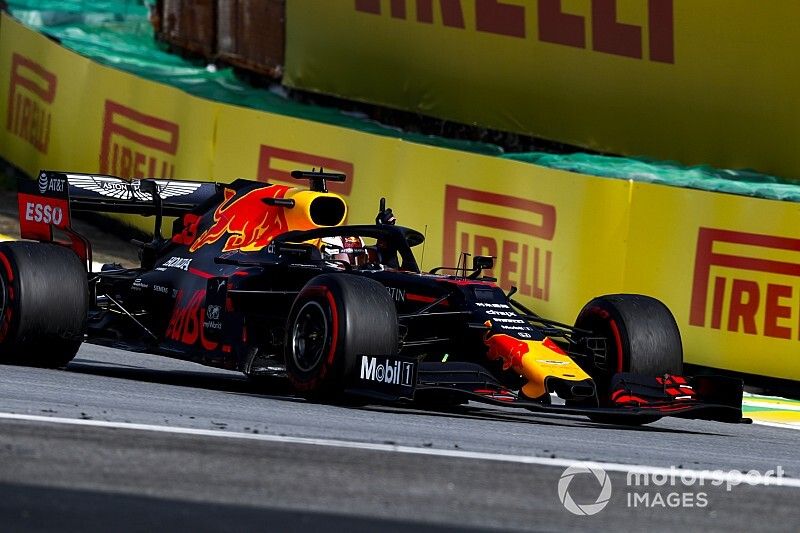 Race winner Max Verstappen, Red Bull Racing RB15 celebrates on the cool down lap