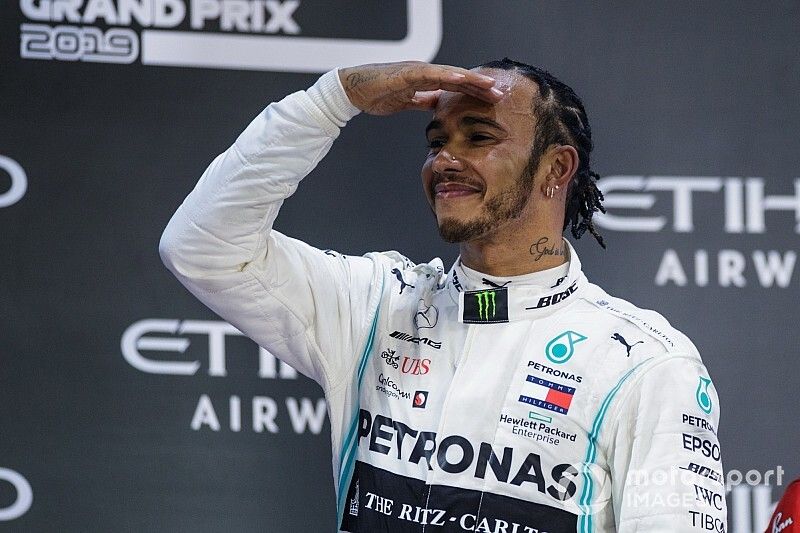 Lewis Hamilton, Mercedes AMG F1, 1st position, celebrates on the podium