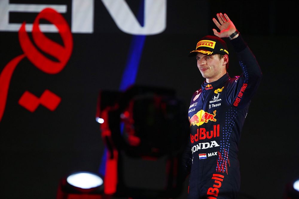 Max Verstappen, Red Bull Racing, 2nd position, on the podium