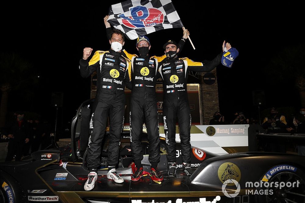 #5 JDC/Miller MotorSports Cadillac DPi: Tristan Vautier, Sebastien Bourdais, Loic Duval celebrating their race victory