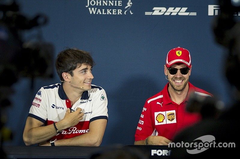 Charles Leclerc, Sauber and Sebastian Vettel, Ferrari in the Press Conference