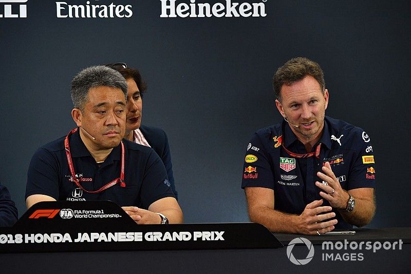 Toyoharu Tanabe, Honda F1 Technical Director and Christian Horner, Red Bull Racing Team Principal in the Press Conference 