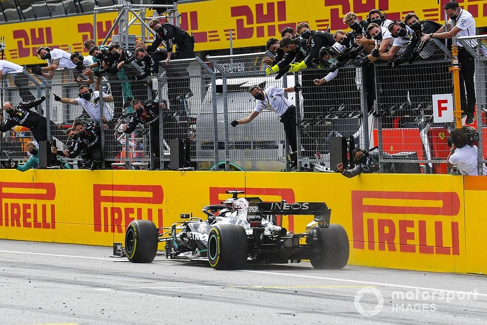 Race winner Lewis Hamilton, Mercedes, second place Valtteri Bottas, Mercedes, third place Max Verstappen, Red Bull Racing