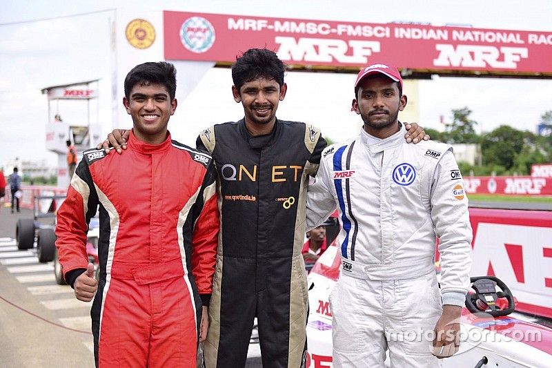 Race winner Sandeep Kumar, second place Chetan Korada, third place Arya Singh