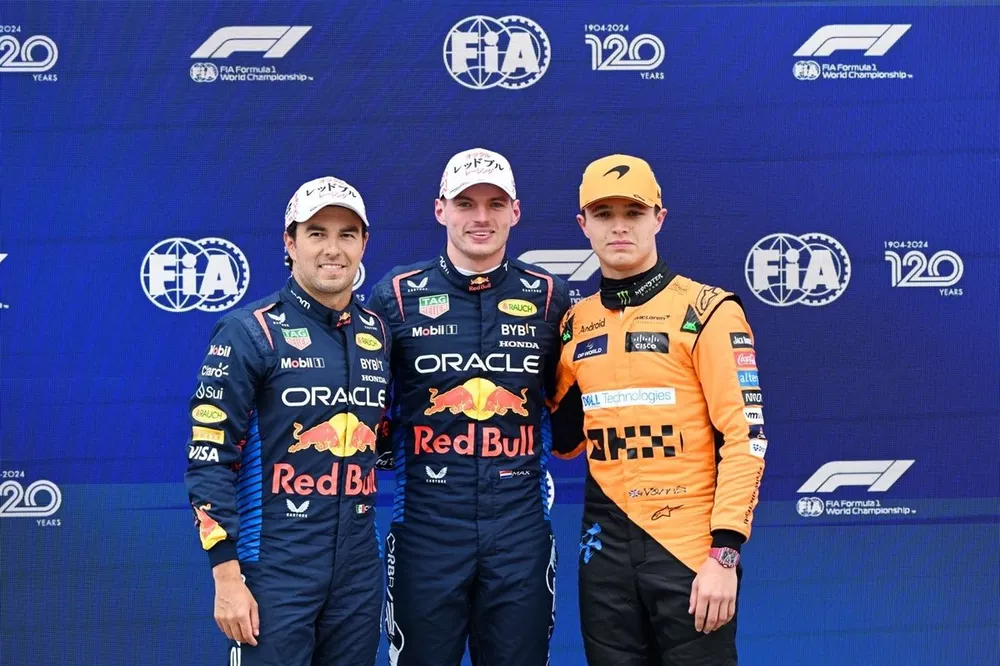 Pole man Max Verstappen, Red Bull Racing, with Sergio Perez, Red Bull Racing, Lando Norris, McLaren F1 Team 