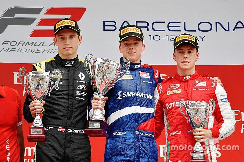 Podium: race winner  Robert Shwartzman, PREMA Racing, second place Christian Lundgaard, ART Grand Prix, third place Marcus Armstrong, PREMA Racing