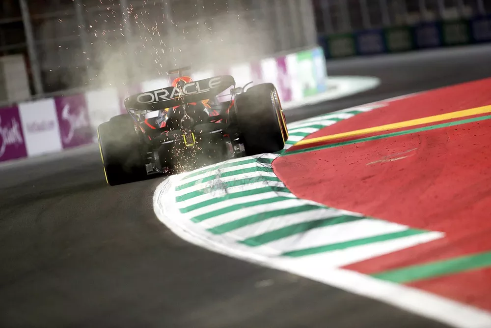 Sparks kick up from Max Verstappen, Red Bull Racing RB18