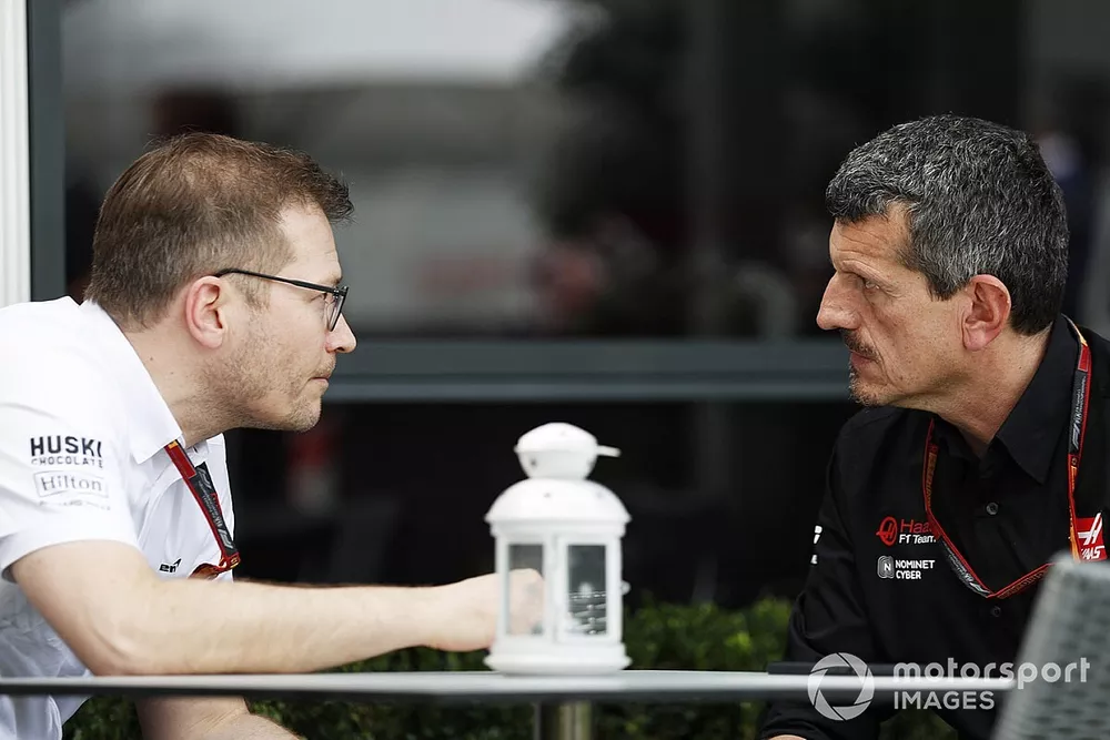 Andreas Seidl, Team Principal, McLaren, and Guenther Steiner, Team Principal, Haas F1 Team