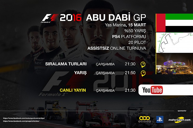 F1 2016 online turnuva: Abu Dabi GP - Canlı Yayın
