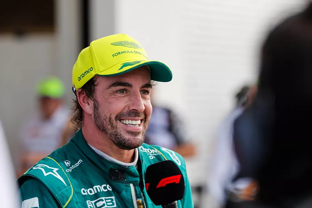 Fernando Alonso, Aston Martin F1 Team, 3rd position, is interviewed after the race