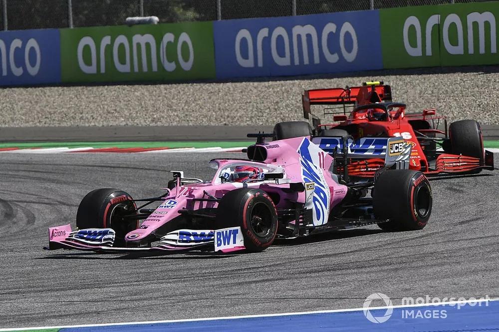Sergio Perez, Racing Point RP20 and Charles Leclerc, Ferrari SF1000 