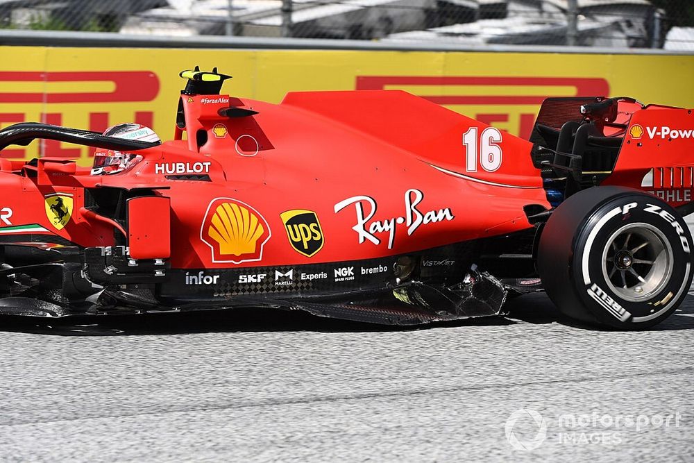 Charles Leclerc, Ferrari SF1000, sustains accident damage at the start