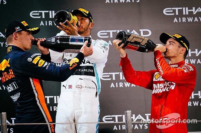 Podium: Lewis Hamilton, Mercedes AMG F1 , Max Verstappen, Red Bull Racing, Charles Leclerc, Ferrari