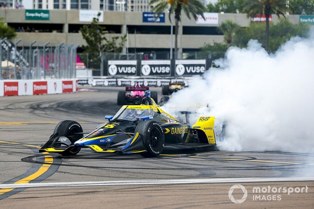 Race winner Colton Herta, Andretti Autosport Honda celebrating his victory