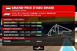 GP d'Abu Dhabi F1 - Programme TV et guide d'avant-course
