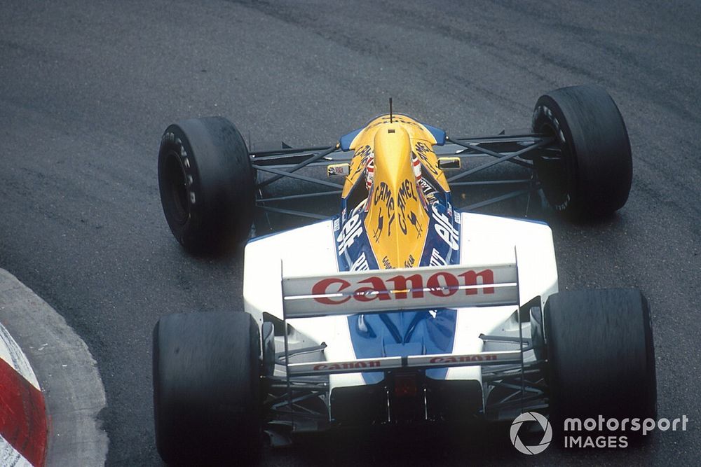 Nigel Mansell, Williams FW14B Renault, at Loews Hairpin