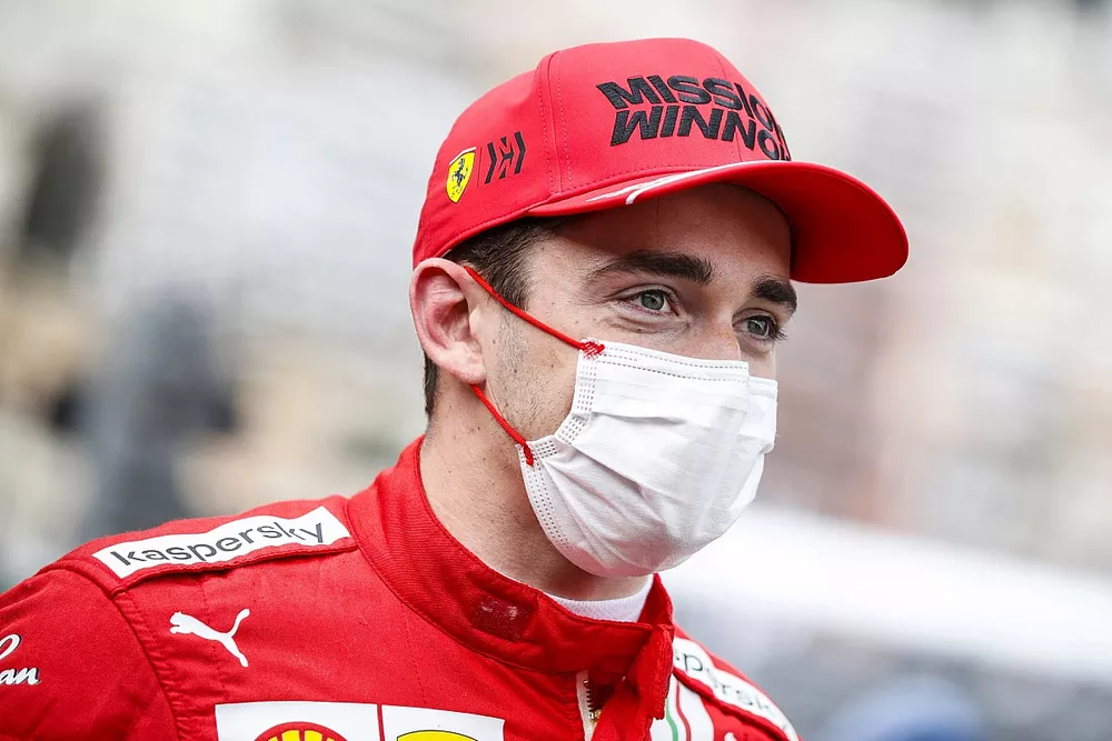 Pole man Charles Leclerc, Ferrari, is interviewed after Qualifying