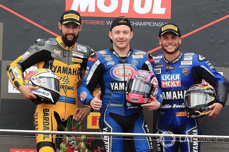 Podium : le vainqueur Lucas Mahias, GRT Yamaha Official WorldSSP Team, le deuxième, Randy Krummenacher, BARDAHL Evan Bros. WorldSSP Team, le troisième, Sandro Cortese, Kallio Racing