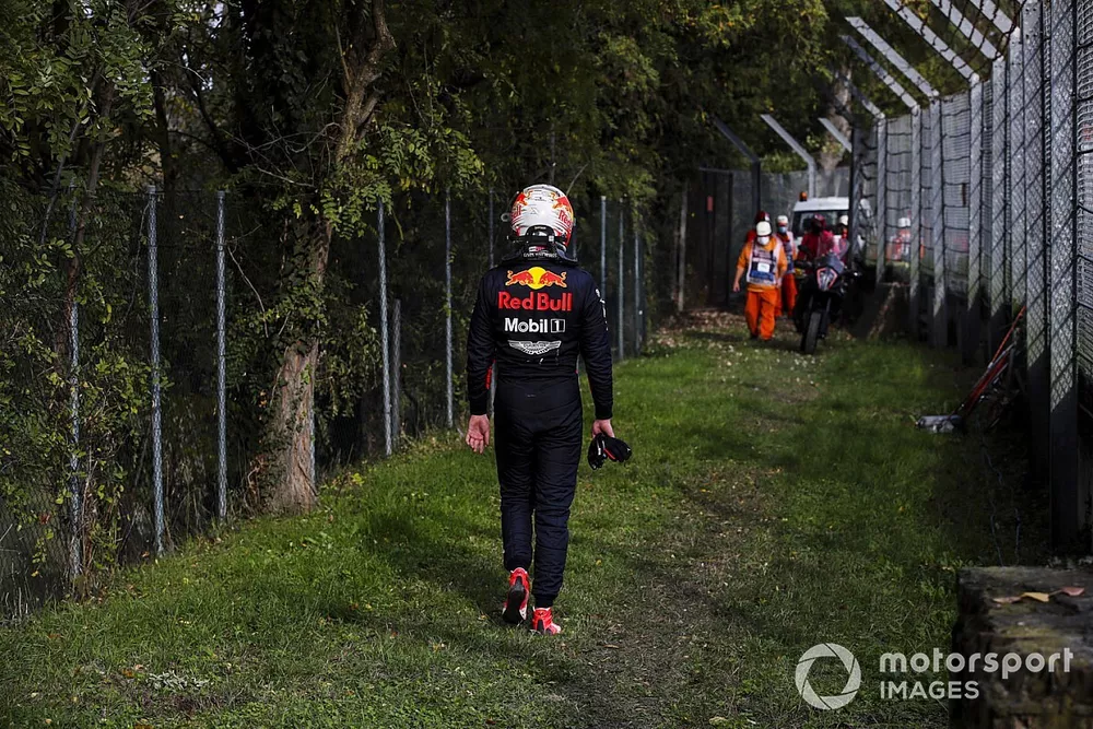 Max Verstappen, Red Bull Racing after retiring from the race