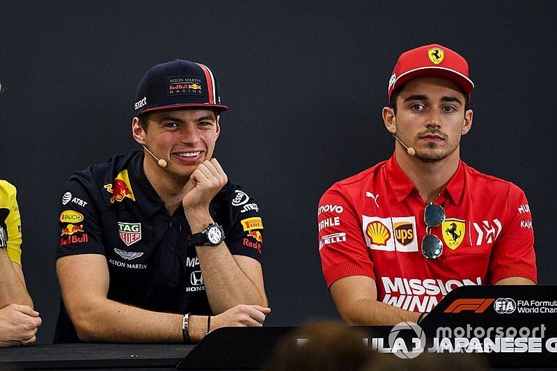 Nico Hulkenberg, Renault F1 Team, Max Verstappen, Red Bull Racing y Charles Leclerc, Ferrari en la Conferencia de Prensa