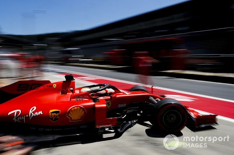 Sebastian Vettel, Ferrari SF90, leaves the garage