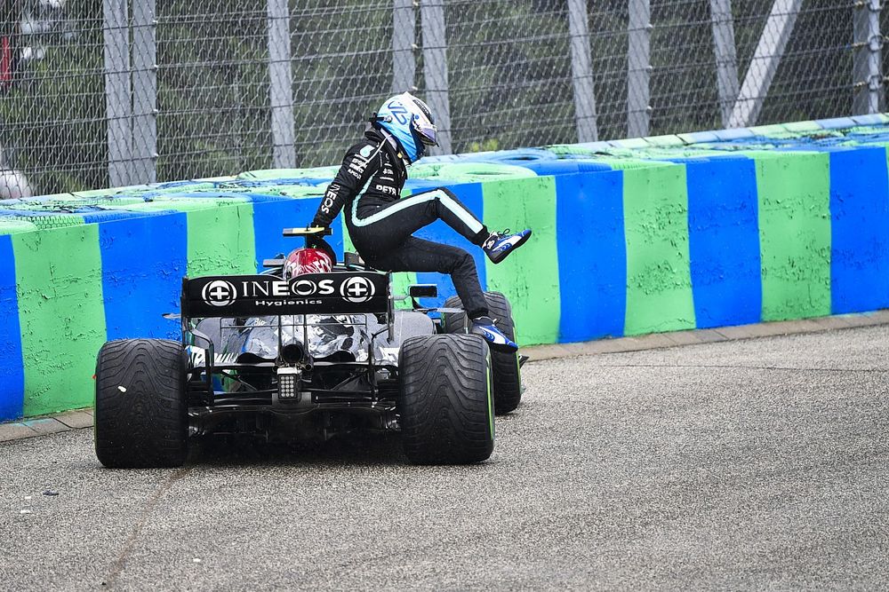 Valtteri Bottas, Mercedes, climbs out of his car