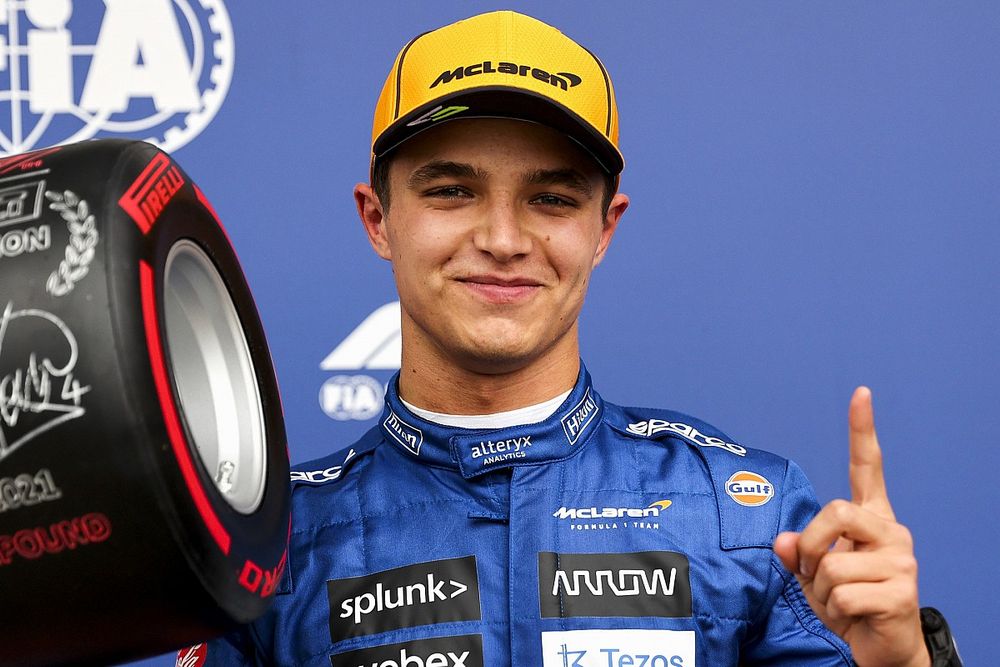 Pole man Lando Norris, McLaren, with the Pirelli Pole Position Award