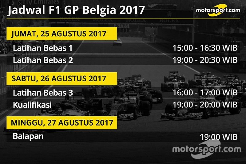 Jadwal lengkap F1 GP Belgia 2017