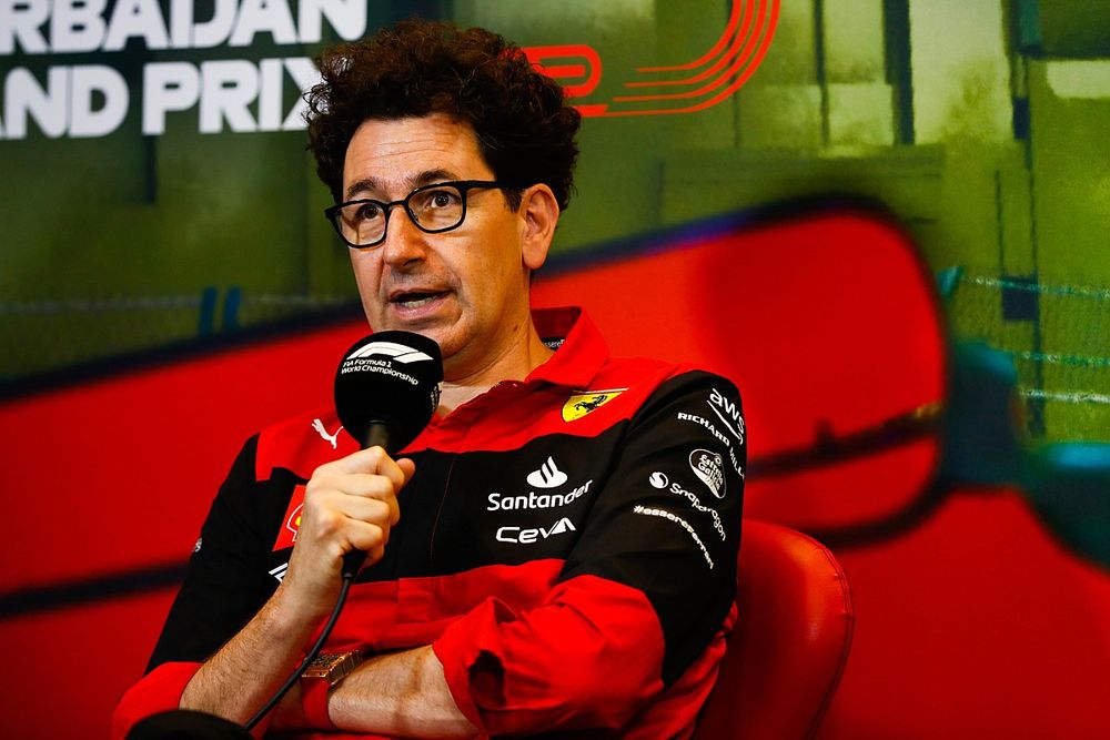 Mattia Binotto, Team Principal, Ferrari, in een persconferentie